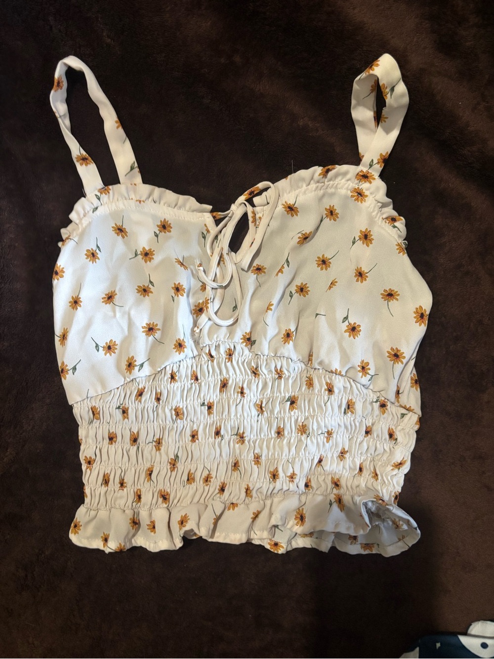 Sienna Sky White Floral Smocked Crop Top with Yellow Daisies 🌼